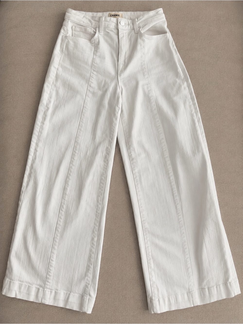 L'AGENCE Sandy High Rise Wide-Leg Jeans Sz 24 Blanc White Front Seam